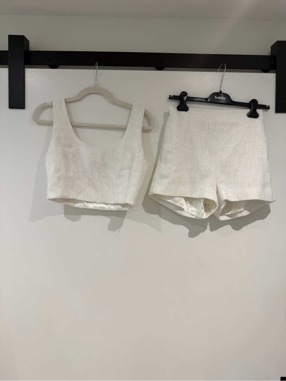 Central Park West Cream Tweed Cropped Tank & High-Waist Shorts Set